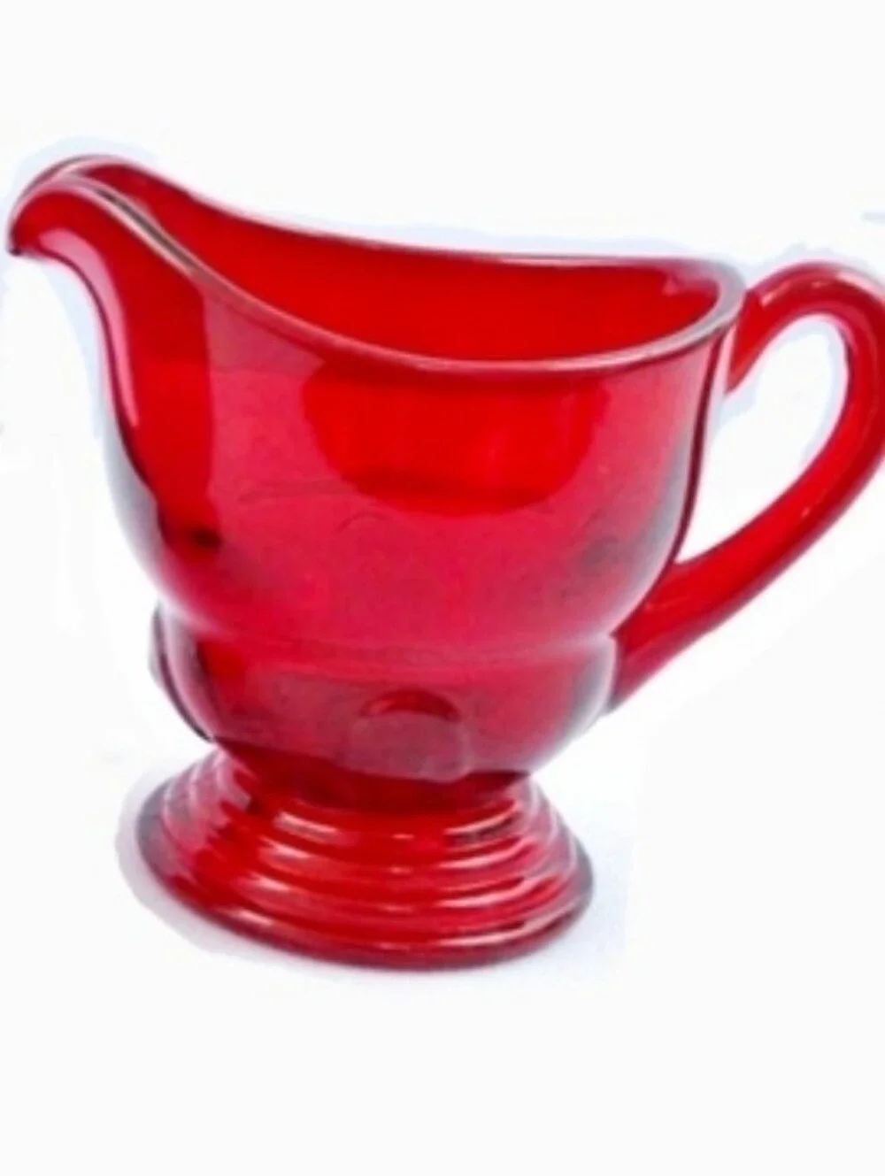 Vintage Martinsville Moonstone Pattern Red Ruby Glass Set Of Creamer And Sugar